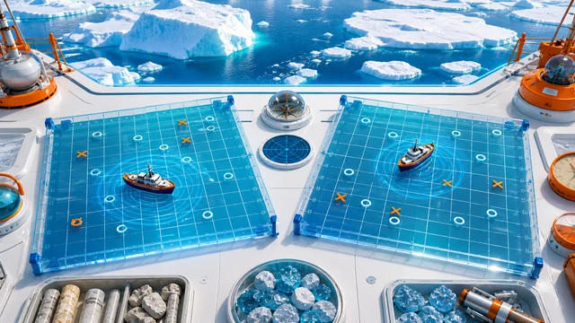 明るい北極調査船で2つの海域グリッドを探索する海戦ゲーム