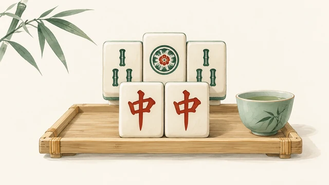 雨夜の上海茶館で積まれた麻雀牌を合わせる上海