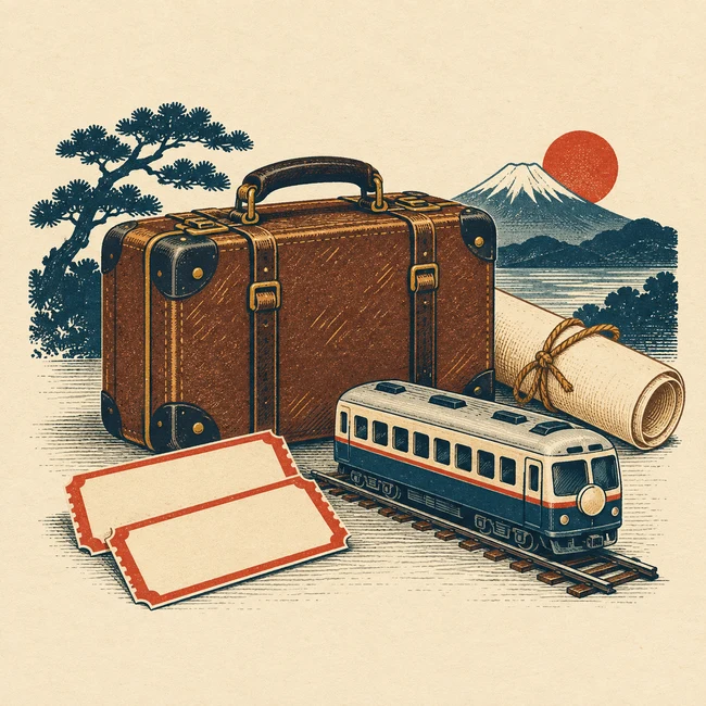 旅かばんと列車のきっぷ