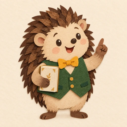本を持って応援するハリネズミ
